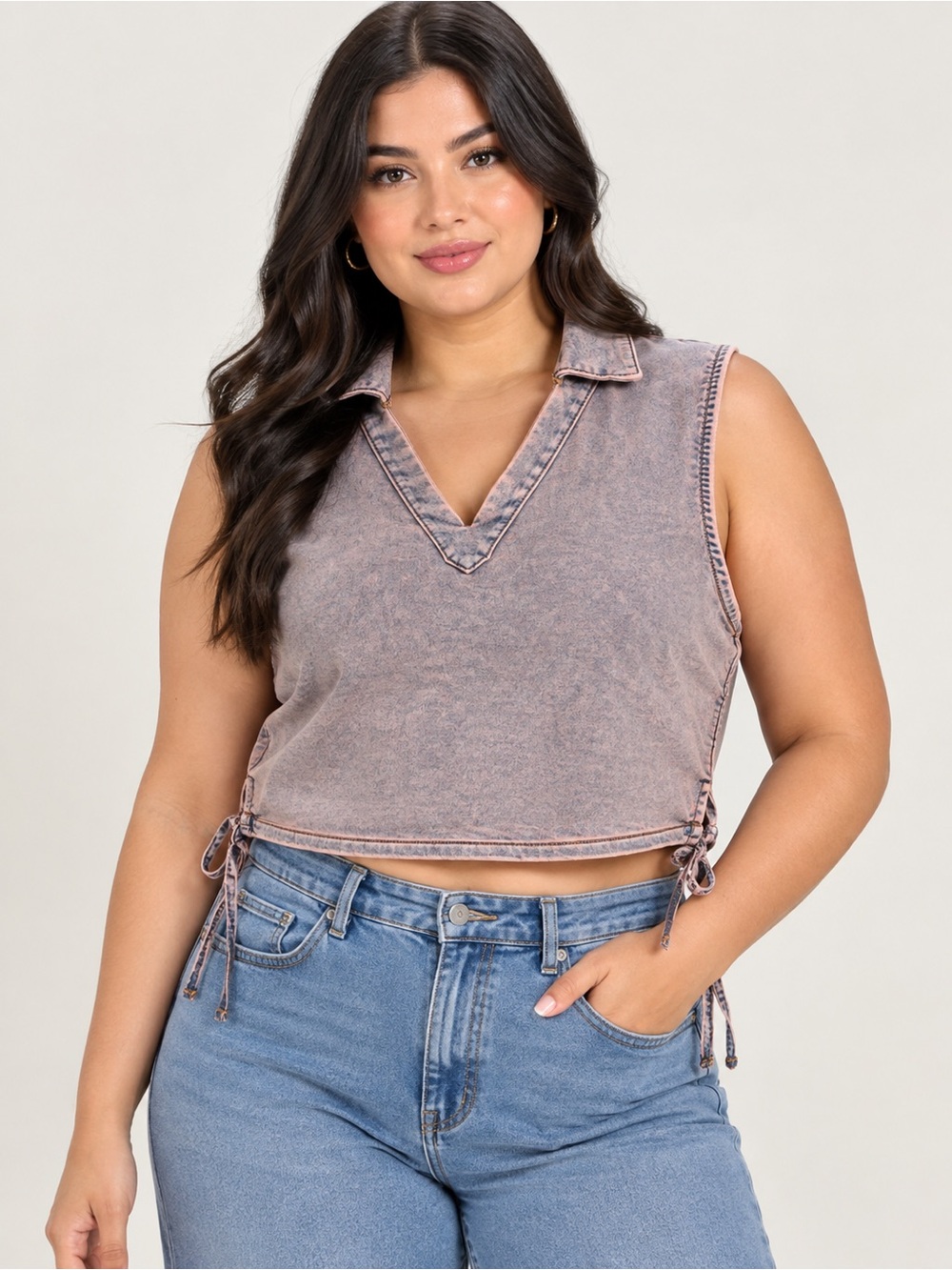 Love Tree Dusty Rose V-Neck Sleeveless Crop Tank